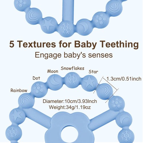duludulu 4 Pack Silicone Teething Toys, Ring Teethers for Babies 0-6 6-12 Months Newborn Baby Teether Baby Teething Toys Relief Soothe Baby's Gums Infant Toys Gifts Baby Boys Girls Blue Green