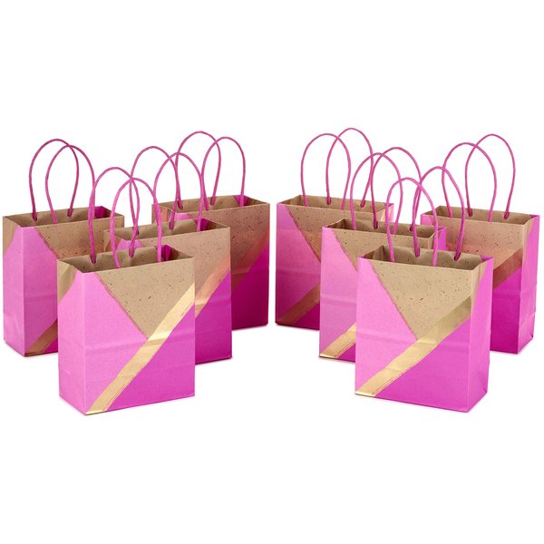 Hallmark 6" Small Paper Gift Bags, 8-Pack (Pink and Kraft) for Easter, Birthdays, Mother's Day, Weddings, Baby Showers, Bridal Showers, Care Packages and More