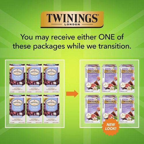 Twinings Superblends Adaptogens Calm Fig & Vanilla Flavoured Herbal Tea Caffeine- Free, 18 Tea Bags (Pack of 6)