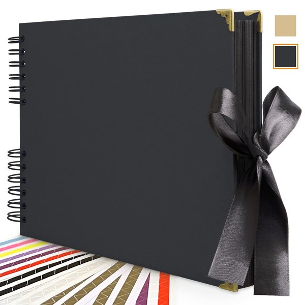 Colemoly Photo Album Scrapbook 100 Pages(8.3x11.6in) Personalized, Hardcover Black Page Scrapbook Journals Blank Handmade Memory Book