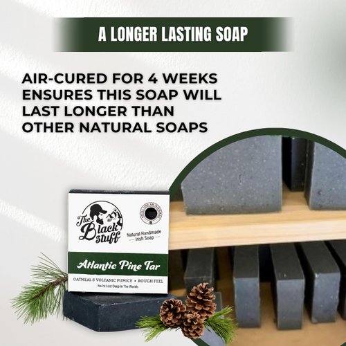 The Black Stuff Pine Tar Soap - Mens Bar Soap Made with Pine Tar, Organic Ingredients and Essential Oils - Handmade Cold Process Body Soap for Men - Moisturizing and Cleansing Bath Soap (5 Packs)
