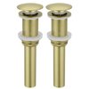 KES Sink Drain Stopper Without Overflow, Pop Up Drain for Bathroom Vessel Sink Brushed Gold 2 Pack, All Metal Rustproof Brass and 304 Stainless Steel, S2008D-BZ-P2