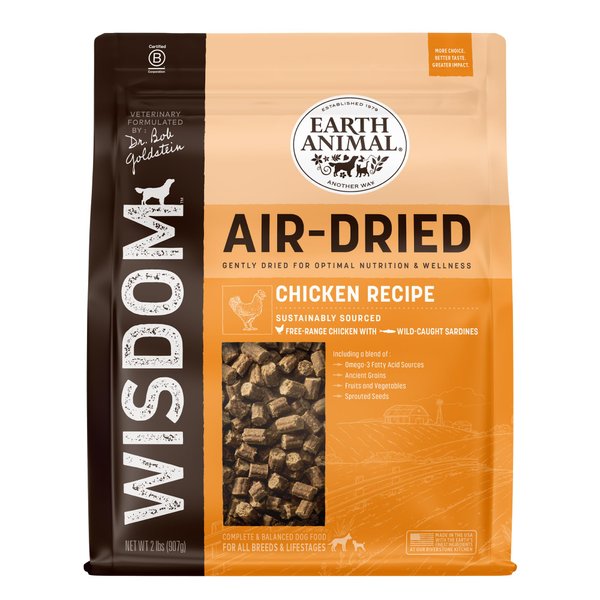 Earth Animal Wisdom Air Dried Dog Food | Chicken Recipe Premium Natural Dog Food | All Breeds & Ages | Made in The USA | 2 Pound Bag