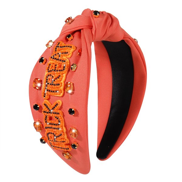 GLBCC Halloween Headband Beaded Knotted Headband for Women Pearl Rhinestone Trick Treat Wide Knot Headpiece Hairband Halloween Party Costume Jewelry Accessories Gift (Halloween hairband G)