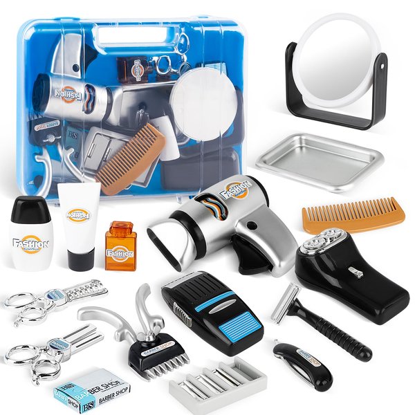 deAO Stylist Hairdresser Barber Salon Role Hairdryer, Hair Styling Set for Kids, Styling Accessories with Case, Pretend Play Toys for Kids, Toys for 3-10 Year olds, Gift for Birthday Christmas.