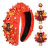 Thanksgiving Fall Headband for Women Beaded Turkey Headbands Rhinestone Crystal Knotted Headband Jeweled Embellished Wide Top Knot Headbands Thanksgiving Accessories Outfits Holiday Gifts (Turkey 2)