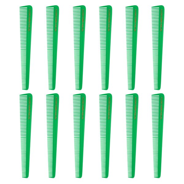 Allegro Combs #450 Tapered Hair Combs Barber Combs Hair Cutting Hairstylist Women's Combs Men's Combs 12 Units (NEON GREEN)