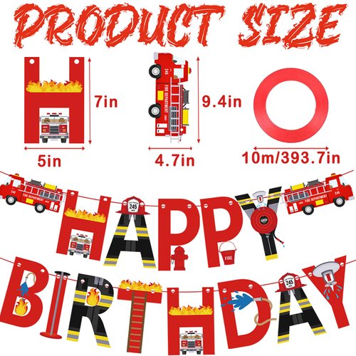 Firetruck Happy Birthday Party Banner Firemen Birthday Party Bunting Banner Flag Garland for Kids and Adults Fire Truck Theme Birthday Party Supplies For Boys Firefighter Fire Engine Rescue Party Decortaions