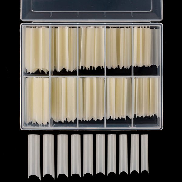 Square C Curve Extra Long Nail Tips, Half Cover Clear Acrylic Fake Nail Tips, Press On Nail False Nails with Case for Nail Salons and DIY Nail Art, 200PCS, 10 Sizes (Clear)