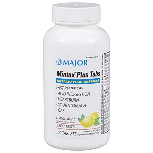 Major Mintox Plus Antacid Plus Anti-Gas Aluminium Hydroxide 200 mg/Magnesium Hydroxide 200 mg/Simethicone 25 mg Lemon Mint Flavor - 100 Tablets