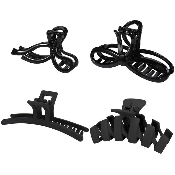 Yonchic 4-Piece Hair Claw Clips for Women, Different Shape Matte Hair Claw for Thin/Medium Thick Hair, Lightweight Strong Hold Hair Clamps Non Slip Hair Catch Clip Accessories (Black)