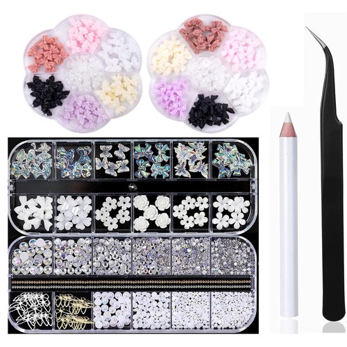 TONOKAILS Nail Rhinestones Set, Nail Crystal Nail Art Gems Nail Crystals Clear Rhinestones Mix Sizes Crystal Rhinestones + 1 Pcs Rhinestone Picker Dotting Pen + 1 Pick Up Tweezer