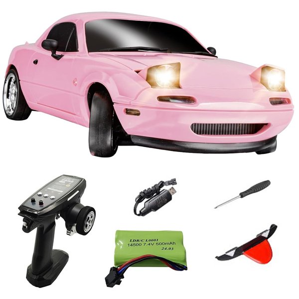 SVERTIBO LD1804 1/18 Scale RC Drift Car, Mini Mazda MX-5 RC Model Car 2.4GHz RWD Miata RC Vehicles with Gyro for LED Lights for Adults Hobby Toys