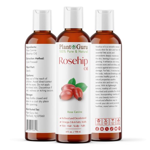Rosehip Oil 4 oz. Refined and Deodorized 100% Pure Natural - Skin, Body And Face. Great for Hair Growth & More!