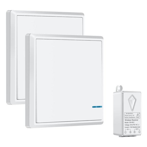 NineLeaf Wireless Light Switch and Receiver Kit, Strong Wireless Signal, Outdoor 1900ft Indoor 229ft, No Wiring No WiFi, Remote Control for LED Light Wireless Panel Switch, IP66 Waterproof