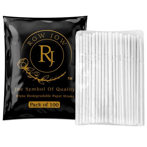 Row Jow 24 Hours Flex Paper Straws - (100pcs Paper Straws) 100% Biodegradable Ecofriendly Extra Durable, Last up to 24 hours in beverages, Recyclable.