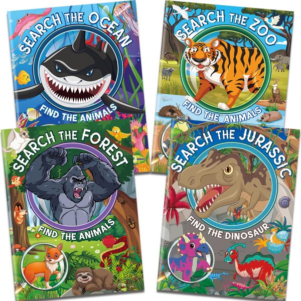 Elfew 4 Pack Search and Find Activity Book for Kids - Find Hidden Items, Interesting Animal Knowledge, Quiz Activities,Travel Activities Toys for Road Trip Car Airplane