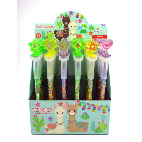 TINYMILLS 24 Pcs Llama Alpaca 2 in 1 Stackable Stacking Crayon with Extra Stamper Topper, Kids Party Favors, Goodie Bag Stuffers, Classroom Rewards, Prizes