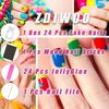 24Pcs Gothic Press on Nails Medium Almond Fake Nails Punk Cartoon Anime Design Black White Full Cover Glue on Nails Horror Gothic Designs French False Nails for Women Girls Acrylic Manicure Decor