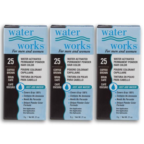 Water Works Powder Hair Color, Permanent, Coffee Brown, 3 packs