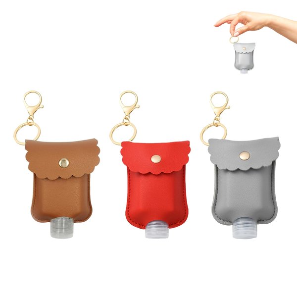 Pcmursal 3 Pcs Hand Sanitizer Empty Bottles Travel Holder Bottle Cute Portable PU Leather Hand Sanitizer Keychain Leakproof for Traveling Shampoo Lotion