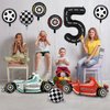 Number 5 Race Car Balloons, 43 Inch Race Car Party Decorations, Wheel Tire Balloons, Black and White Checkered Foil Balloons, Car Balloons for Boys 5th Birthday Party Decoration - Pack of 9
