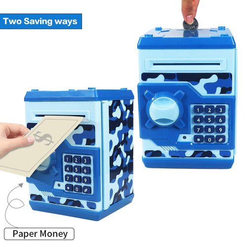 Brekya Mini ATM Piggy Bank Security Machine Best Gift for Kids,Electronic Code Piggy Bank Auto Scroll Paper Money Saving Box Coin Bank for Boys Girls Password Lock