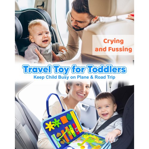 Walenty Toddler Busy Board Montessori Toys for 1 2 3 4 Year Old Boy Birthday Gifts, Busy Book Sensory Learning Toys for Toddlers 1-3, Educational Activities Airplane Car Travel Toys for Ages 2-4 Boys