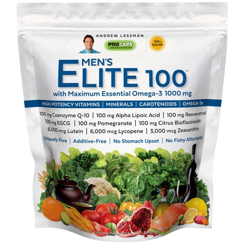 ANDREW LESSMAN Multivitamin - Men's Elite-100 with Maximum Essential Omega-3 1000 mg 30 Packets – Potent Nutrients, Essential Vitamins, Minerals, Phytonutrients and Carotenoids. No Additives