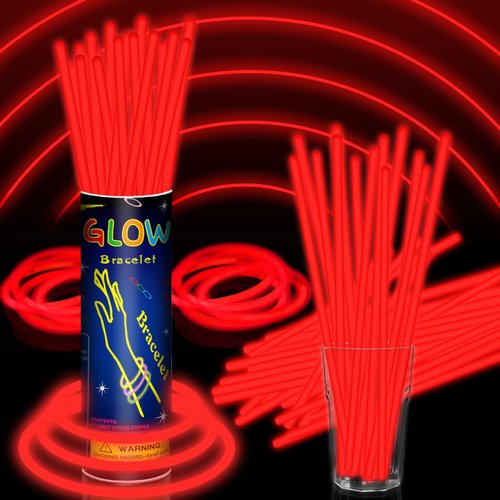 Taikula 100 Pack 8” Red Glow Sticks Bracelet Bulk Glow Sticks with 100 Connectors Neon Glow In The Dark Party Supplies for Christmas Holiday Decoration Party Carnival (Red)