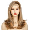 Onedor 18 Inch Kanekalon Futura Synthetic Hair 130% Density Straight Lace Front Side Part Long Wigs (Dark Natural Blonde Blended & Pale Golden Blonde with Dark Roots-OT8/386/624)