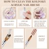 3PCS Acrylic Nail Brush Set, Size 6/10/12. Kolinsky Hair,Oval Crimped Pressed Shaped Acrylic Nail Brushes,Golden Metal Handle Acrylic Powder Brush Set Professional Manicure For DIY Home Salon