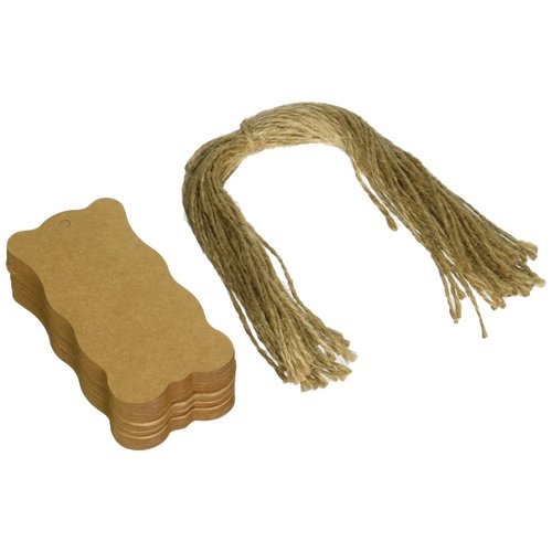 Wrapables 50 Gift Tags/Kraft Hang Tags with Free Cut Strings for Gifts, Crafts & Price Tags - Wavy Tag