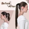 16" Human Hair Ponytail Extensions #2 Dark Brown 75g 100% Remy Human Hair Wrap Around Long Ponytail Clip in Hair Extensions Straight One Piece Hairpiece (16", Dark Brown)