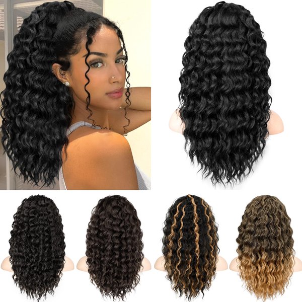 KooKaStyle Curly Ponytail Extension Fluffy Drawstring Ponytail for Women Kinky Curly Clip in Hair Extensions Long Curly Wavy Ponytail Extension Synthetic Hairpiece for Daily Use(18 Inch,Black)