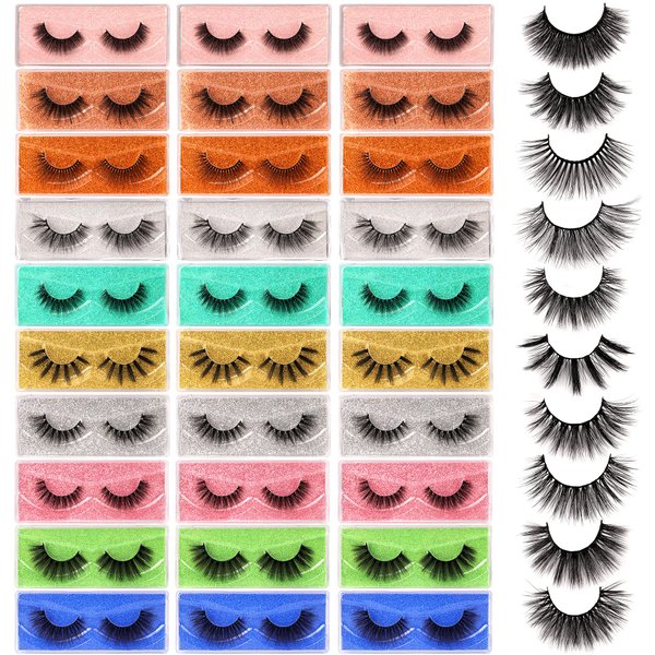 False Eyelashes 30 Pairs Natural 3D Faux Mink Lashes Pack Handmade Eye Lashes Wholesale 10 Styles