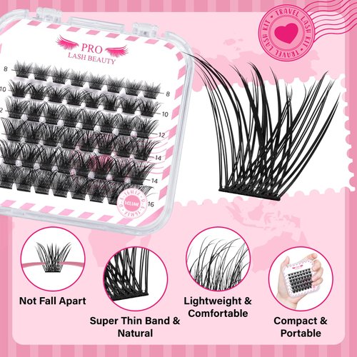 DIY Lash Extension Kit for Travel Lash Clusters Kit with 48 Pcs Lash Clusters Lash Bond and Seal Lash Remover Eyelash Applicator DIY Lash Travel Kit Convenient for Use Anywhere(Volume Kit)