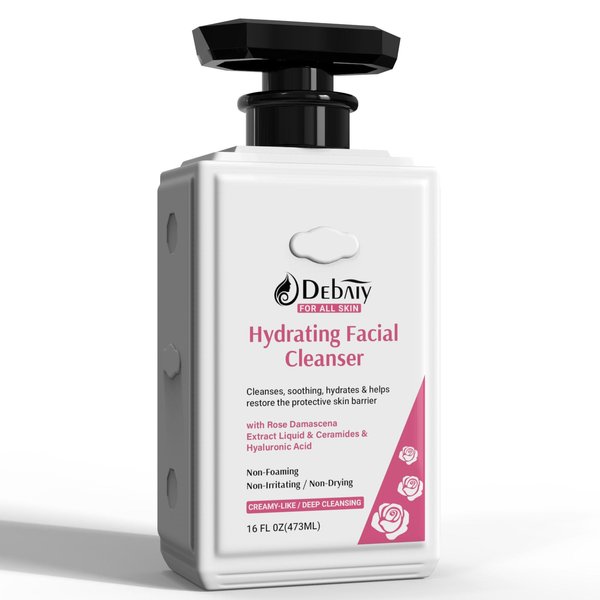 Rose Non Foaming Hydrating Facial Cleanser with Ceramide Face Wash for Family, Makeup Remover for Women Gentle Hydration & Purification (16 FL OZ)