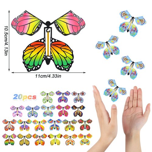 Chenkaiyang 20pcs Magic Flying Butterfly, Wind Up Butterfly Toy Bright Colors Elastic Band Flying Butterflies Toy Surprise Gift for Wedding Birthday Party