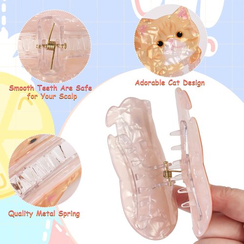 3Pcs Cat Hair Claw Clips for Short Long Hair, Cute Pet Hair Clips for Cat Lovers, Funny Hairpins for Women Girls, Suitable for Straight and Curly Hair, as a Gift for Family, Friends