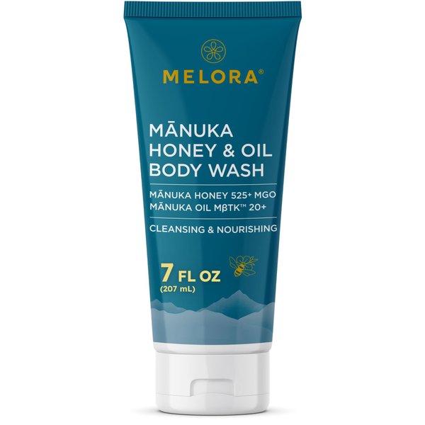 MELORA Manuka Honey Body Wash (7 Oz) - Moisturizing Skin Care Body Soap with Manuka Honey & Oil for Acne, Dry, or Sensitive Skin - Moisturizing Travel Size Shower Gel for Women & Men