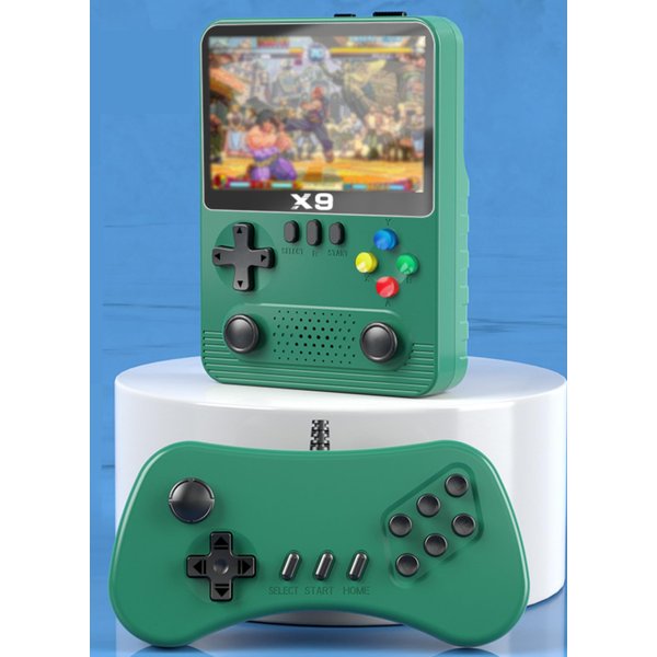 X9 Handheld Video Game Console, Portable Game Player with 3.5 inch IPS Screen & Additional Controller, 11 Game Emulators, Support 2 Players to Play On TV, 6000mAh Battery (Green)