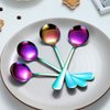 Berglander Rainbow Soup Spoons, 12pc Stainless Steel Titanium Plated, Multicolor Round, Easy To Clean, Dishwasher Safe