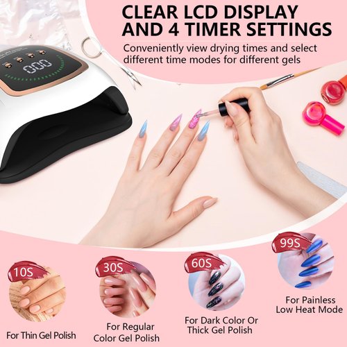 UV LED Nail Lamp with 72 Beads, 300W UV Light Nail Dryer for Gel Polish, Fast Gel Nails Curing Lamp with Auto Sensor and 4 Timer Settings, Professional Nail Art Drying Lamps Light for Home (White)