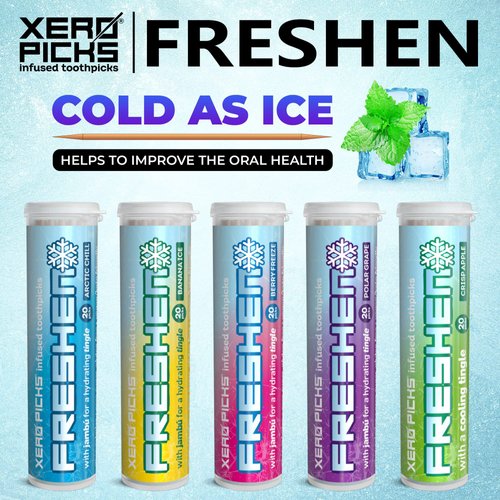 Xero Picks Freshen - Infused Flavored Toothpicks - Cooling Fresh Breath - 100 Picks - 5 Pack - Variety