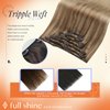 Full Shine Clip in Hair Extensions Human Hair Clip in Extensions Balayage Color 10 Golden Brown Fading to 16 Golden Blonde Highlight 16 Blonde Double Weft Invisible Clip in 12 Inch