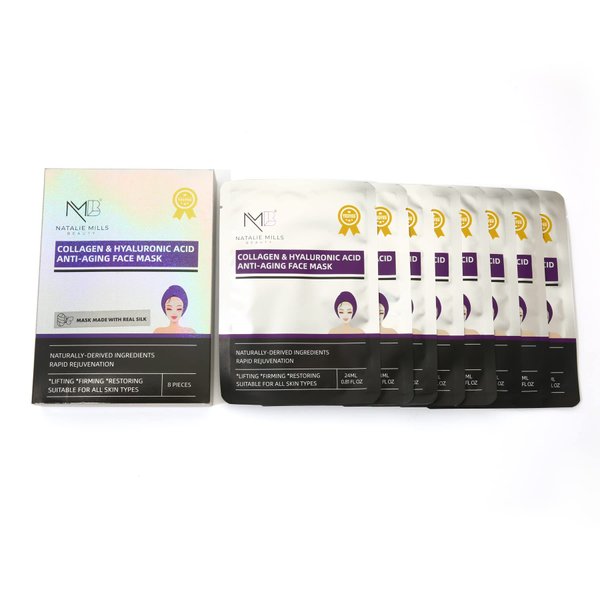 Natalie Mills Collagen & Hyaluronic Acid Anti-Aging SILK Face Mask - 8pcs