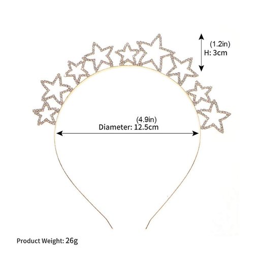 Beaupretty Shinny Rhinestone Headband Star Headpiece Christmas Headband Fashion Star Hair Hoop Bridal Wedding Headpiece Goddess Crown 2024 New Year Headband Party Headwear(Gold)
