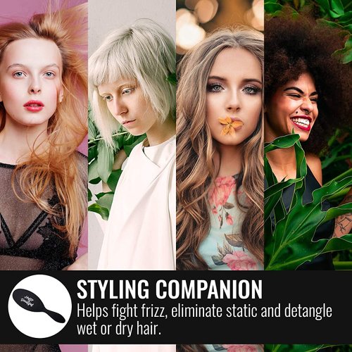 HAI DETANGLER - Premium Smoothing Paddle Brush for Wet or Dry Hair - Midnight Black