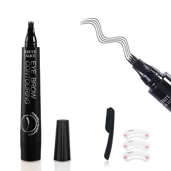 Eyebrow Tattoo Pen, Ksndurn Black Eyebrow Pencil - Waterproof Microblade Brow Pen, Eyebrow Tattoo Pen with a Micro-Fork Tip - Natural Looking Eyebrows Effortlessly with Gift